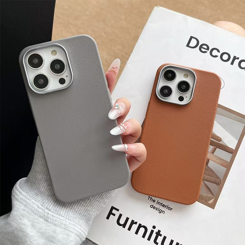 Simple Phone Case Plain Leather Solid Color High Sense Protective Cover