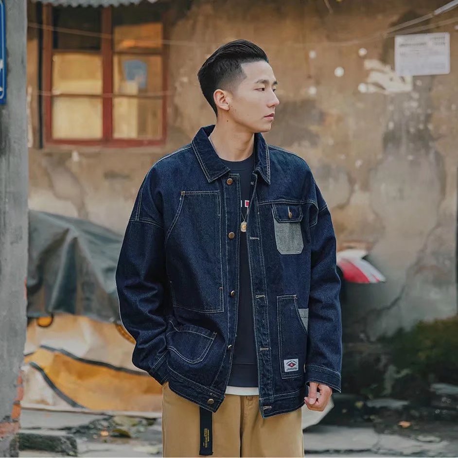 Corduroy Stitching Denim Baggy Coat