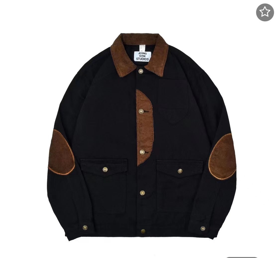 Corduroy Stitching Denim Baggy Coat