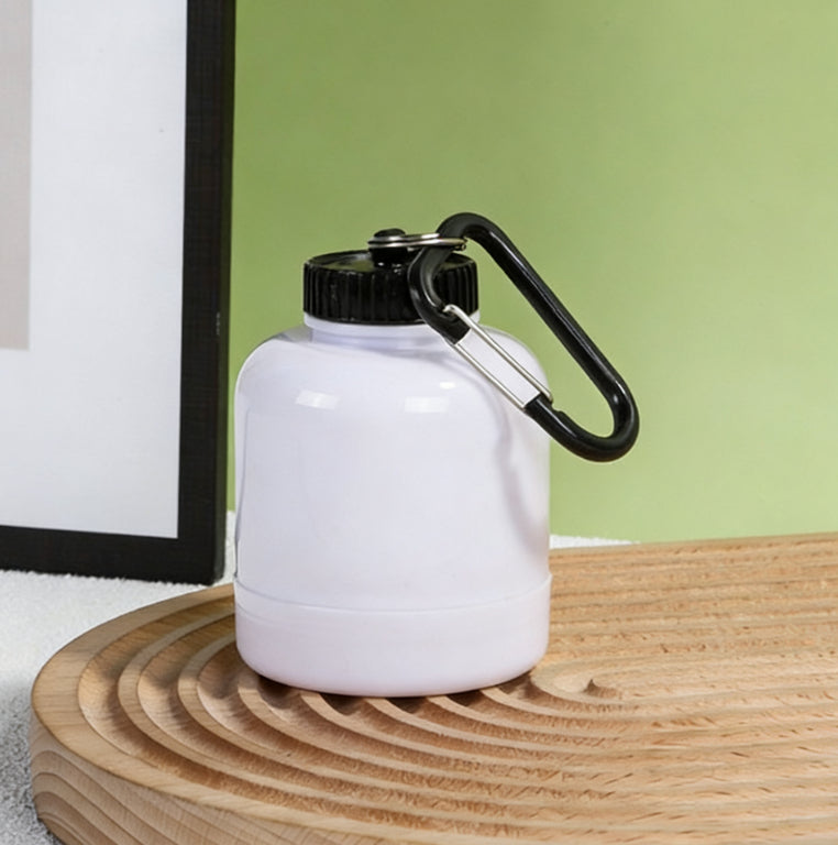 Portable Protein Powder Dispenser With Carabiner And Funnel Design