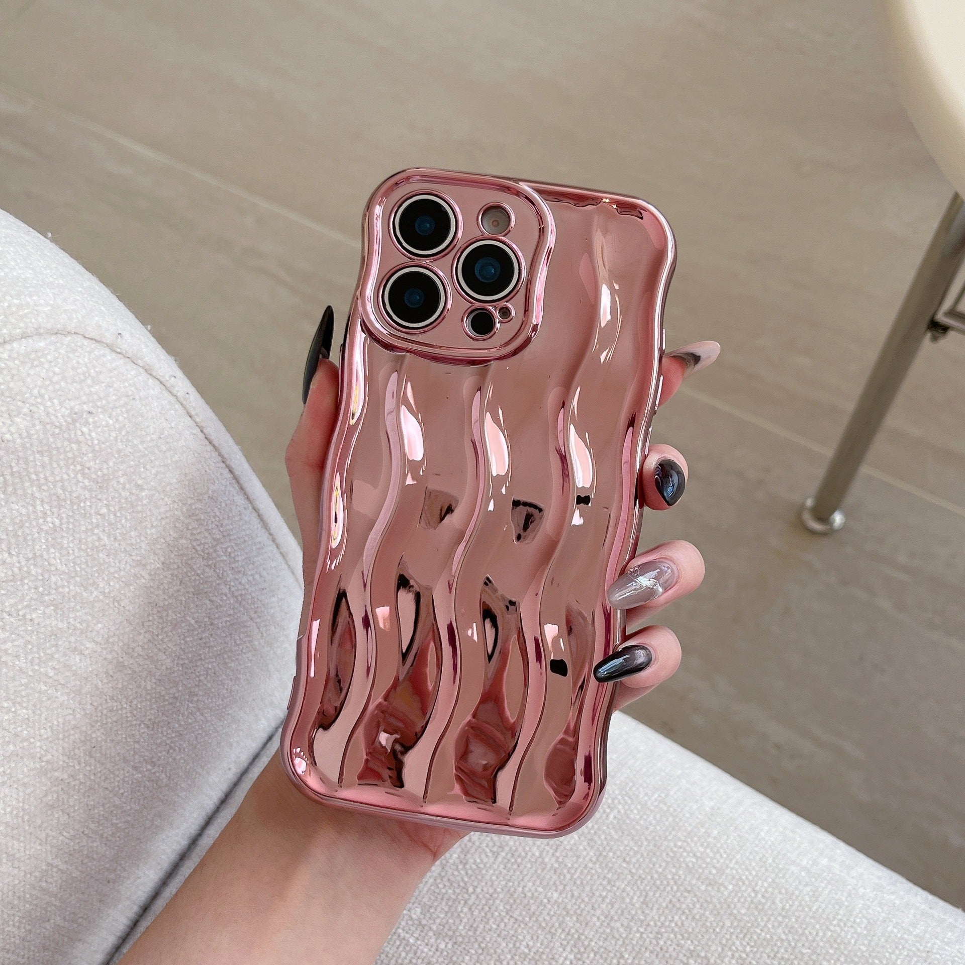 Applicable Electroplating Three-dimensional Wave Stripe Phone Case Drop-resistant Protective Cover