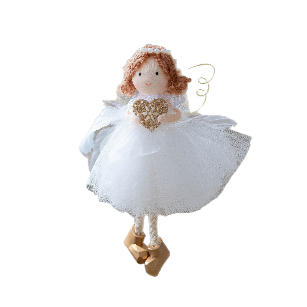 Christmas White Tulle Skirt Golden Wings Angel Girl Pendant