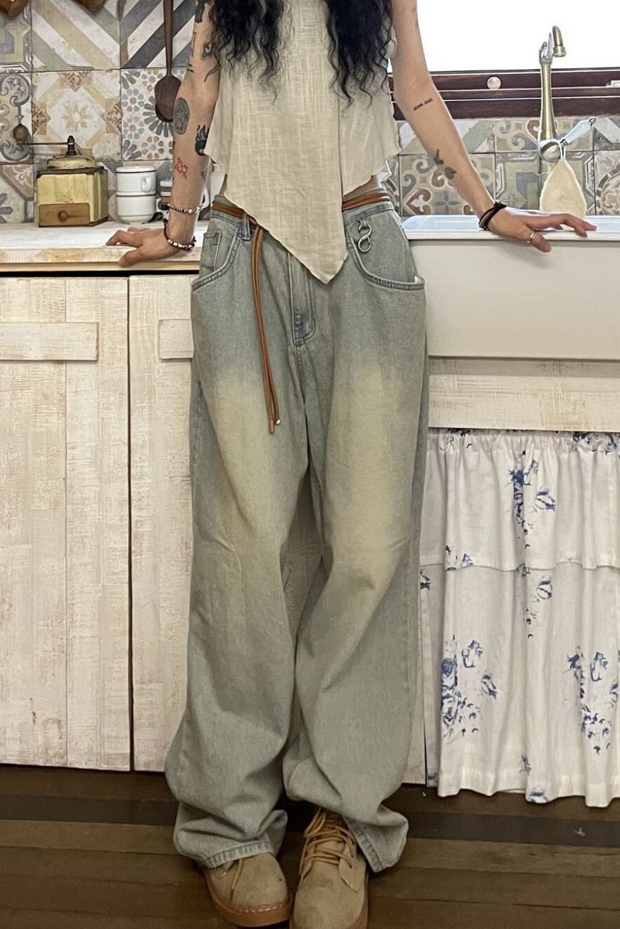 Straight Cylinder Floor Mopping Baggy Jeans