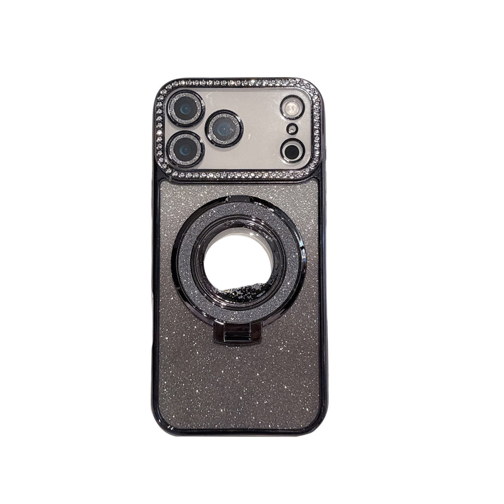 Phone Case Edge Diamond Magnetic Quicksand Bracket Drop-resistant Protective Cover