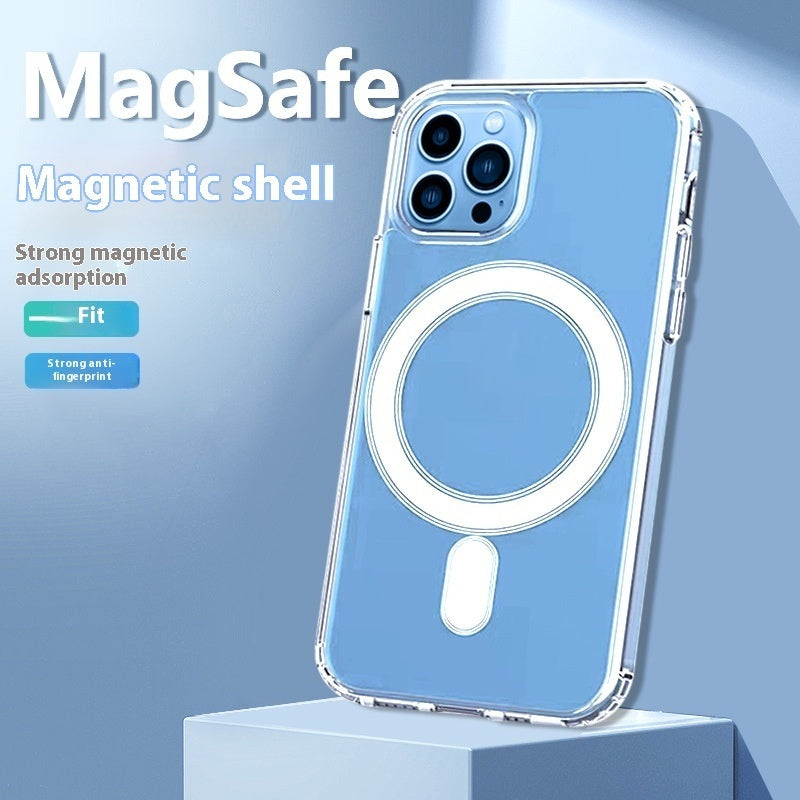 Magnetic Transparent Phone Case All-inclusive Drop-resistant Straight-edge Airbag Protective Cover