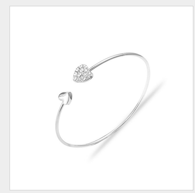 Korean Version Of Jewelry Full Diamond Heart-Shaped Love Bracelet Open Bracelet European And American Cross-Border Foreign Trade Explosion Double Peach Heart Bracelet