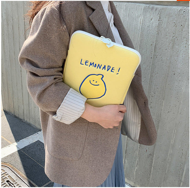 Compatible with Apple, Winter Korean Ins Niche Design Lemon Embroidery Letters IPad Tablet Laptop Bag Storage Bag