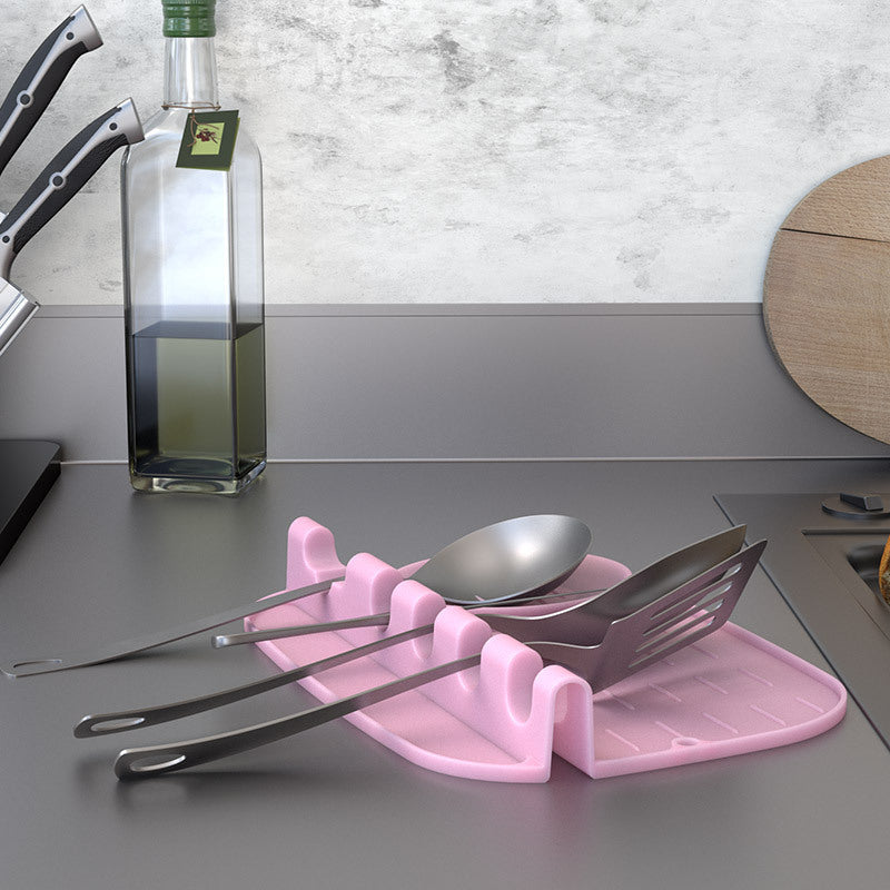 Kitchen Silicone Spoon Mat Spatula Rack