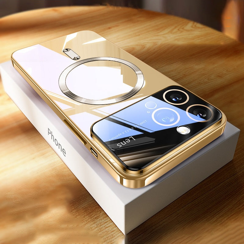 Phone Case Large Window Electroplating Magnetic Transparent All-inclusive Protective Cover