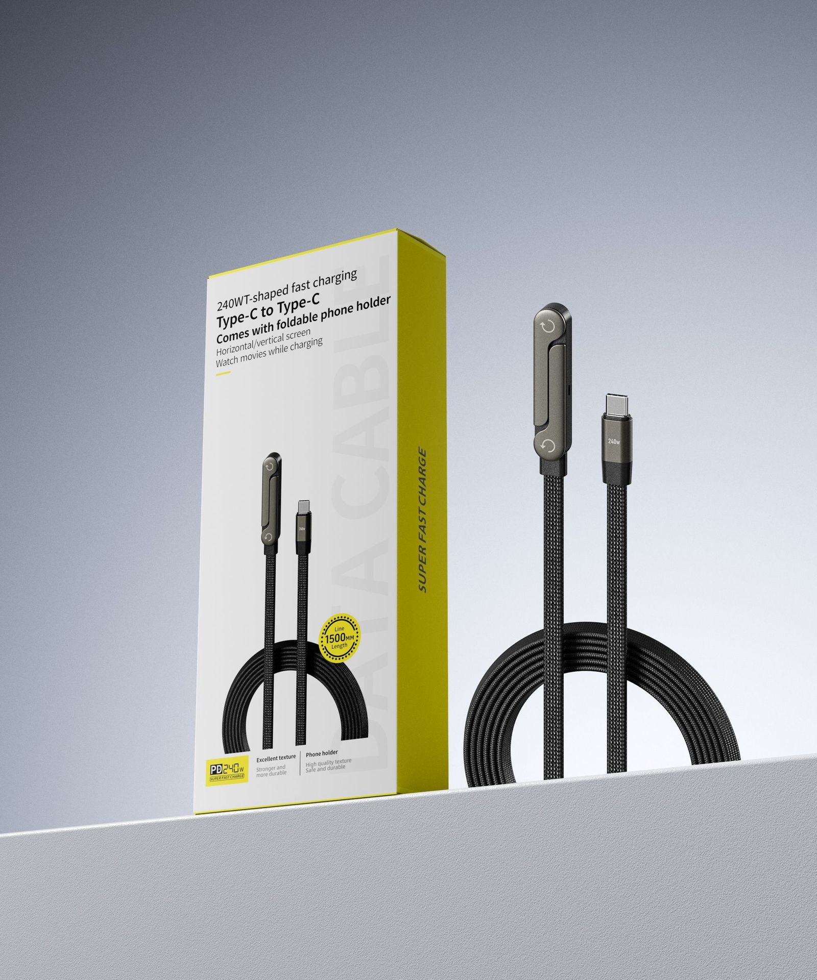 Fast Charging Foldable Bracket Data Cable 2-in-1 Data Wire Foldable Phone Tablet Stand Type-C To Type-C USB-A To Type-C