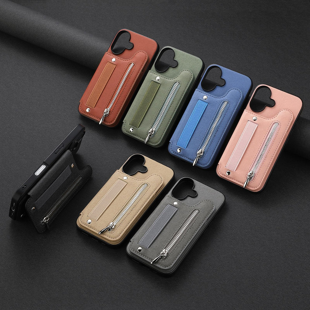 Leather Phone Case With Stand And Zipper Wallet Protective Cover