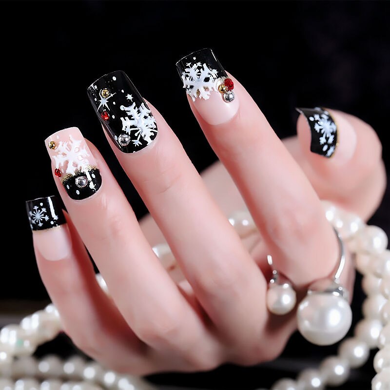 designer Crystal Flowers  with stones Press-on Nails 24 Pcs Set