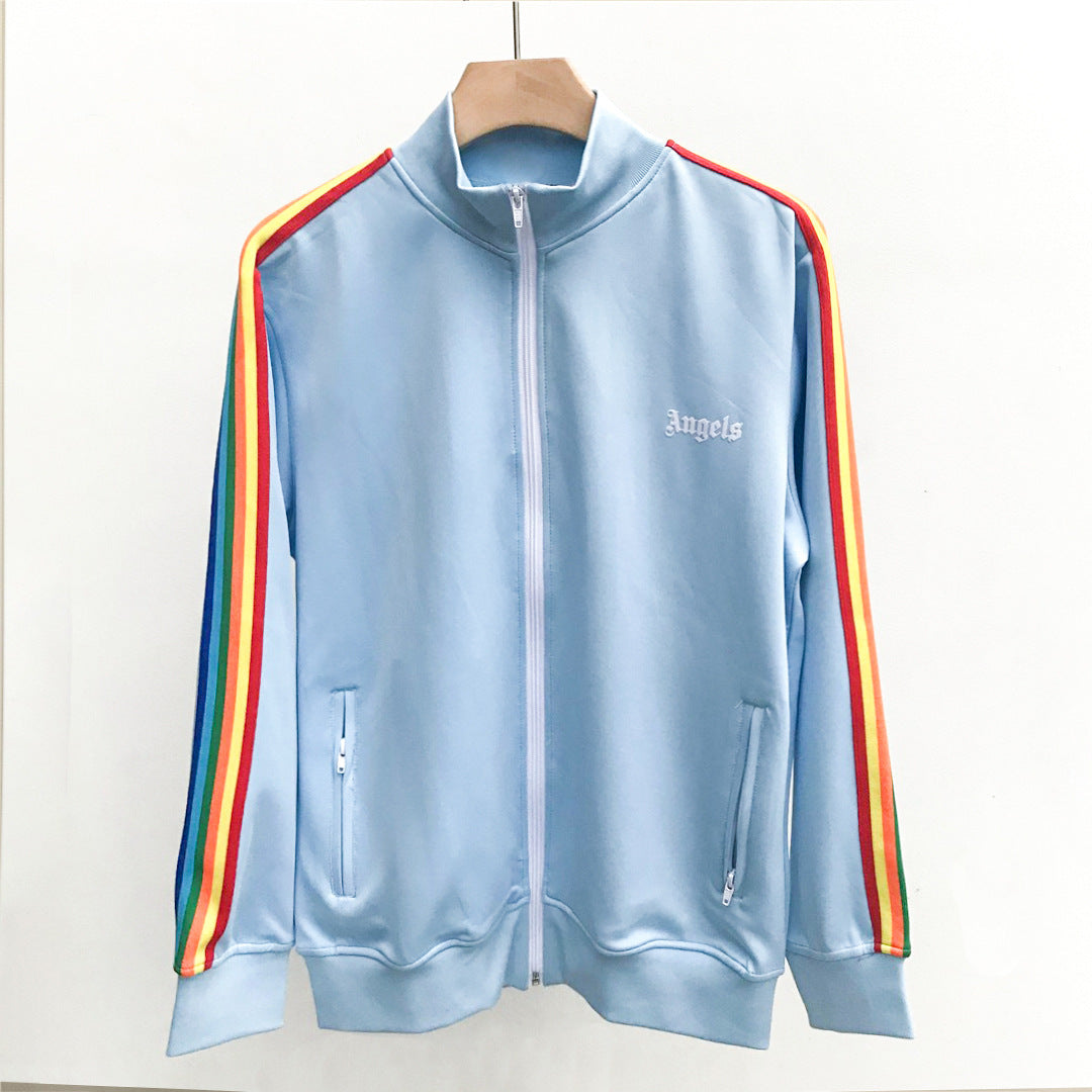 Angel Rainbow Side Woven Strip Classic Vintage Baggy Coat