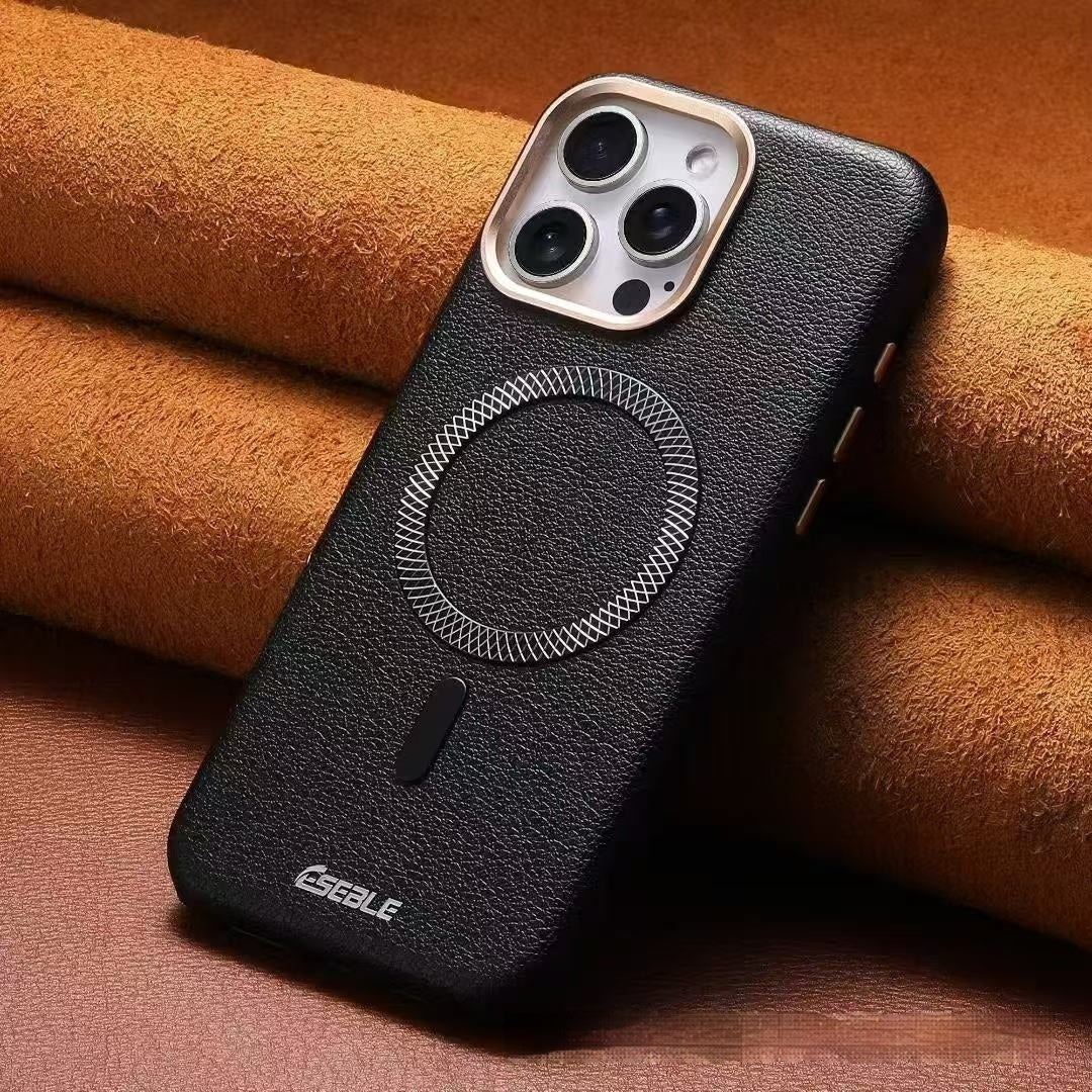 Triangle Shield Magnetic Suction Phone Case 15 Business All-inclusive Drop-resistant Leather Cover