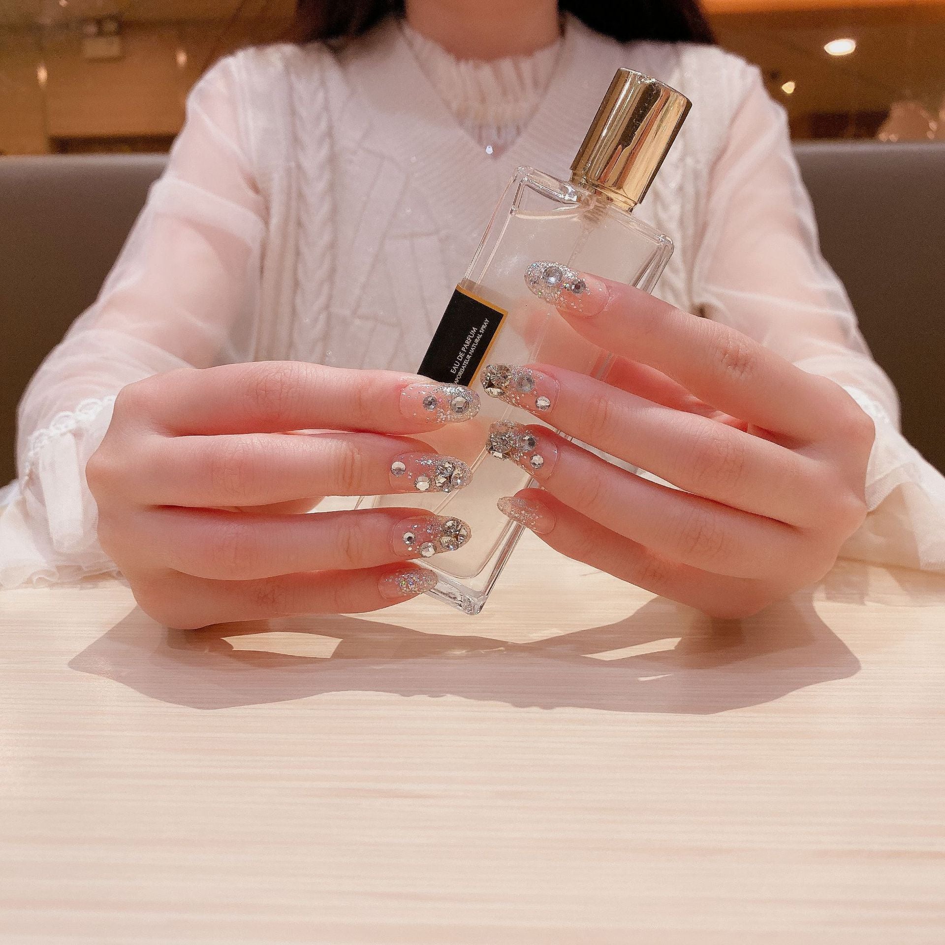 designer Crystal Flowers  with stones Press-on Nails 24 Pcs Set