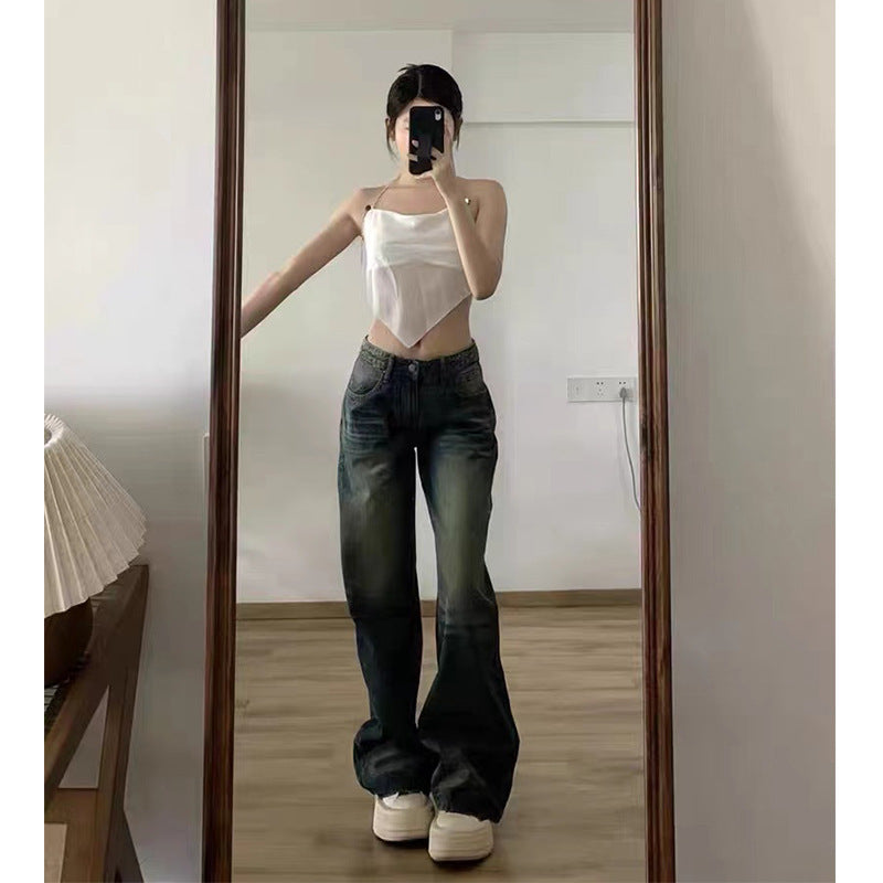 Plus Size Vintage Jeans Women's High Waist Baggy Straight Trousers