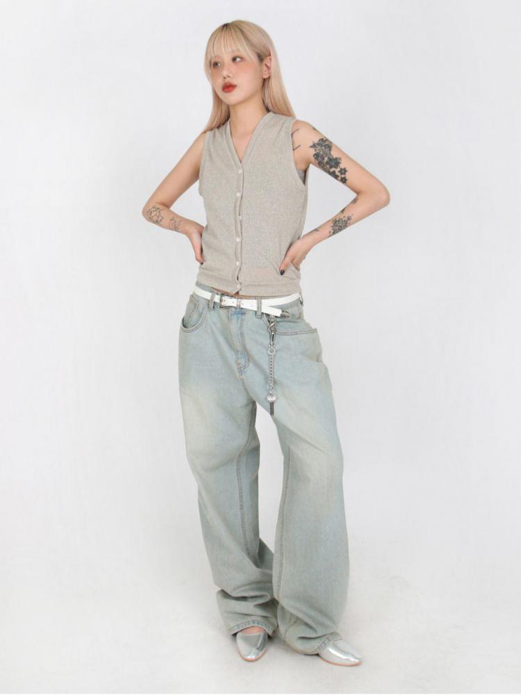 Straight Cylinder Floor Mopping Baggy Jeans