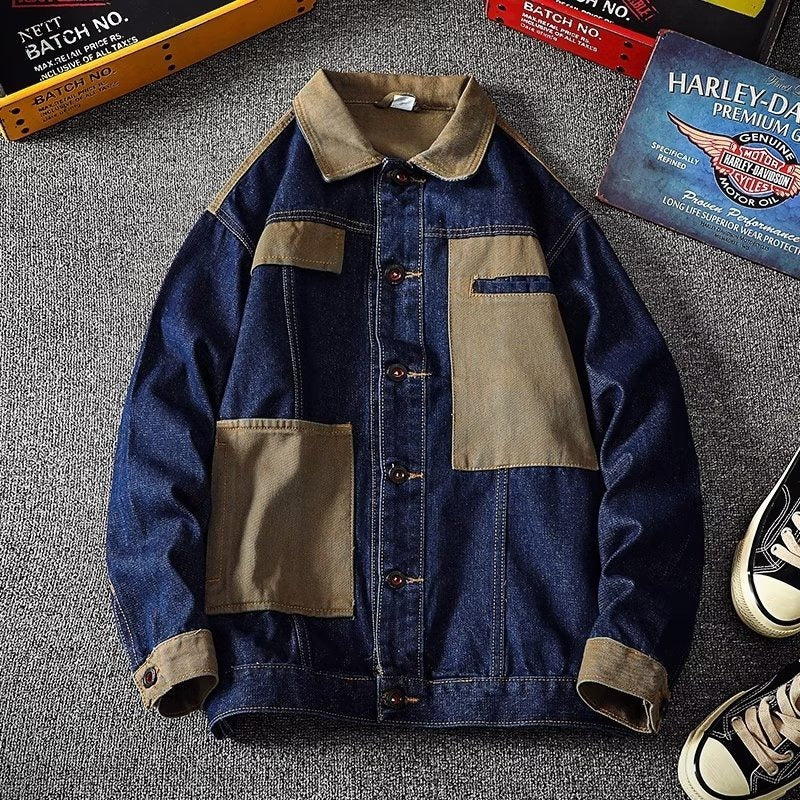 Corduroy Stitching Denim Baggy Coat