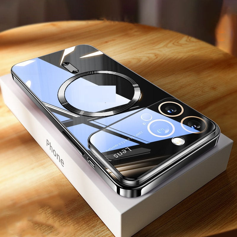 Phone Case Large Window Electroplating Magnetic Transparent All-inclusive Protective Cover