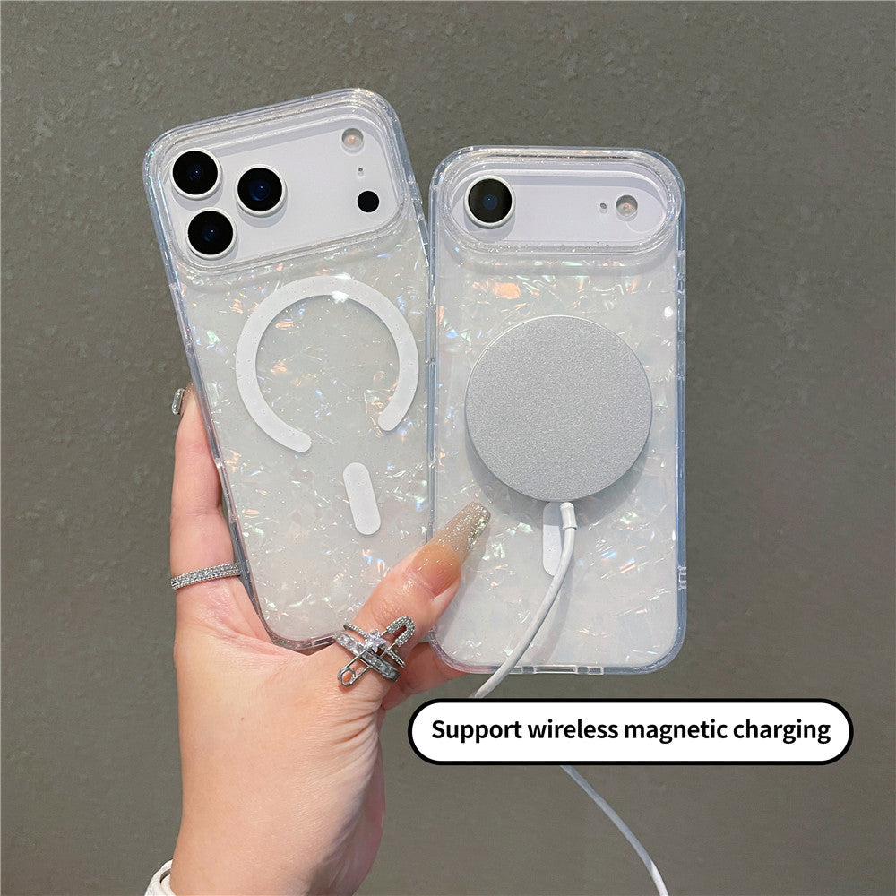 Shell-pattern Magnetic Phone Case With Iridescent Protective Cover