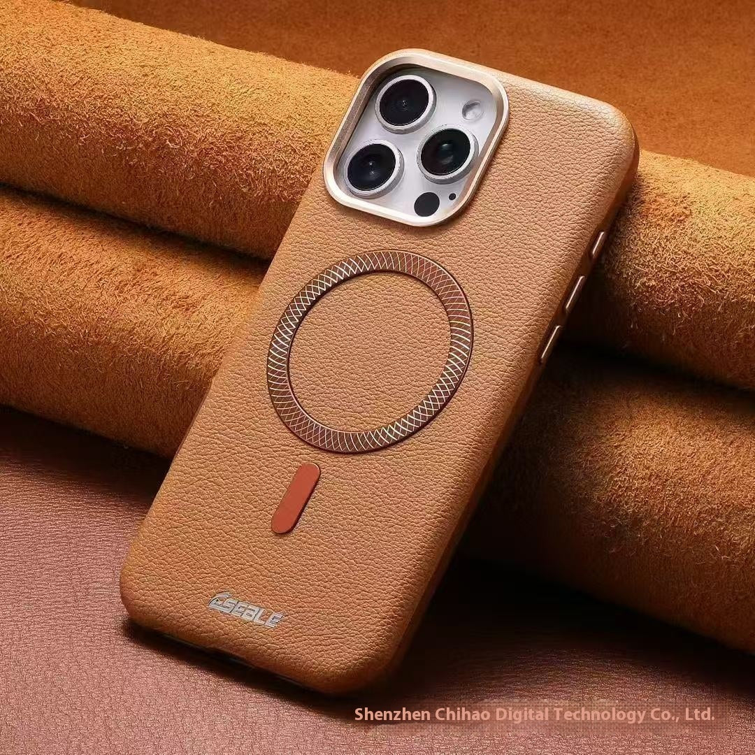 Triangle Shield Magnetic Suction Phone Case 15 Business All-inclusive Drop-resistant Leather Cover