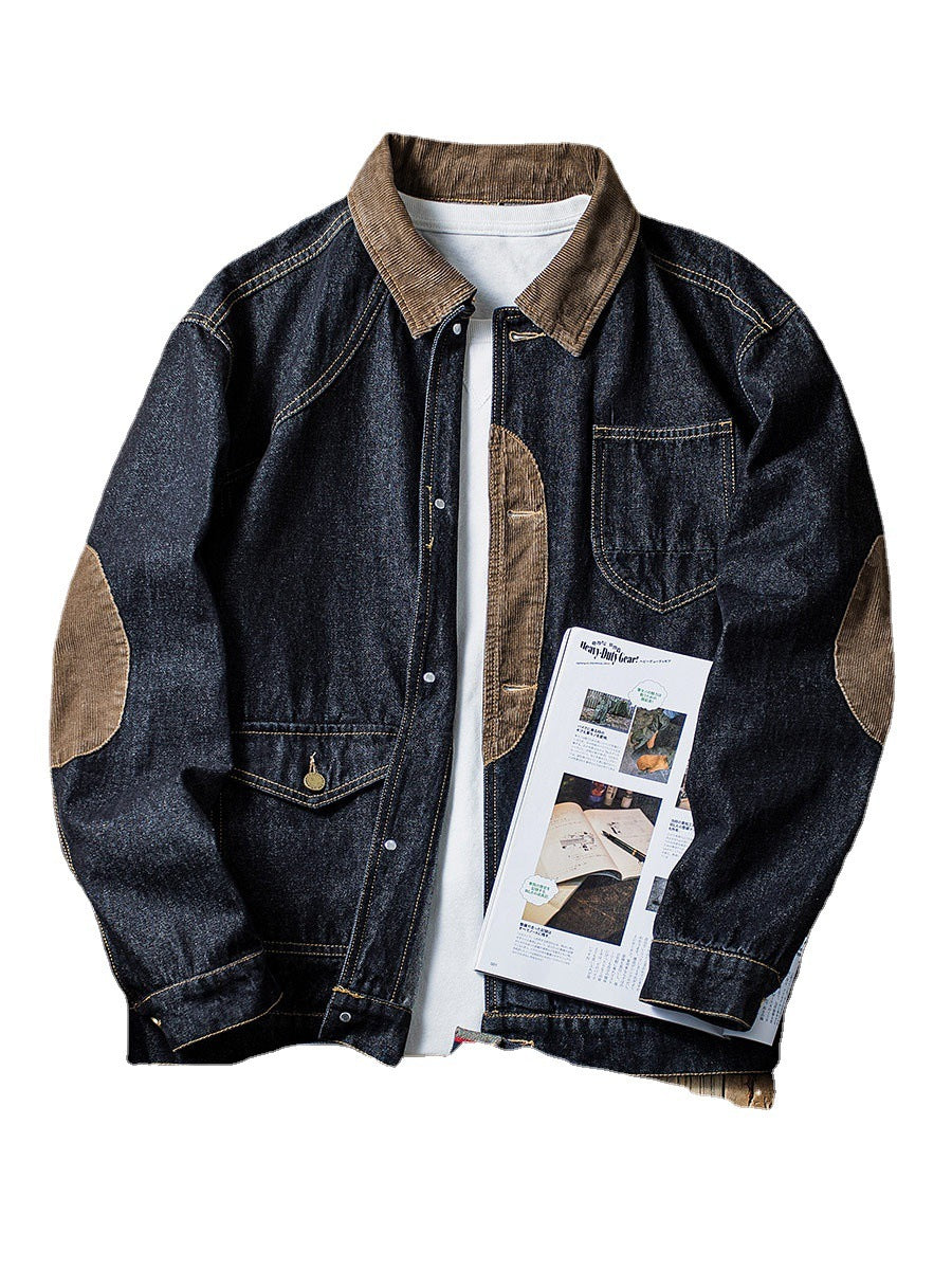 Corduroy Stitching Denim Baggy Coat
