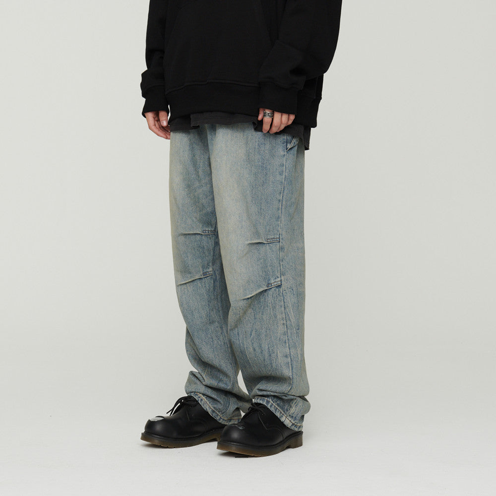 Light Wash Grey Denim Jeans Baggy Oversized With Pleats