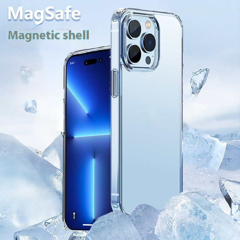 Magnetic Transparent Phone Case All-inclusive Drop-resistant Straight-edge Airbag Protective Cover