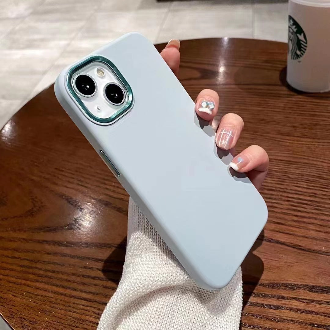 Full-cover Solid Color Liquid Silicone Metal Phone Case