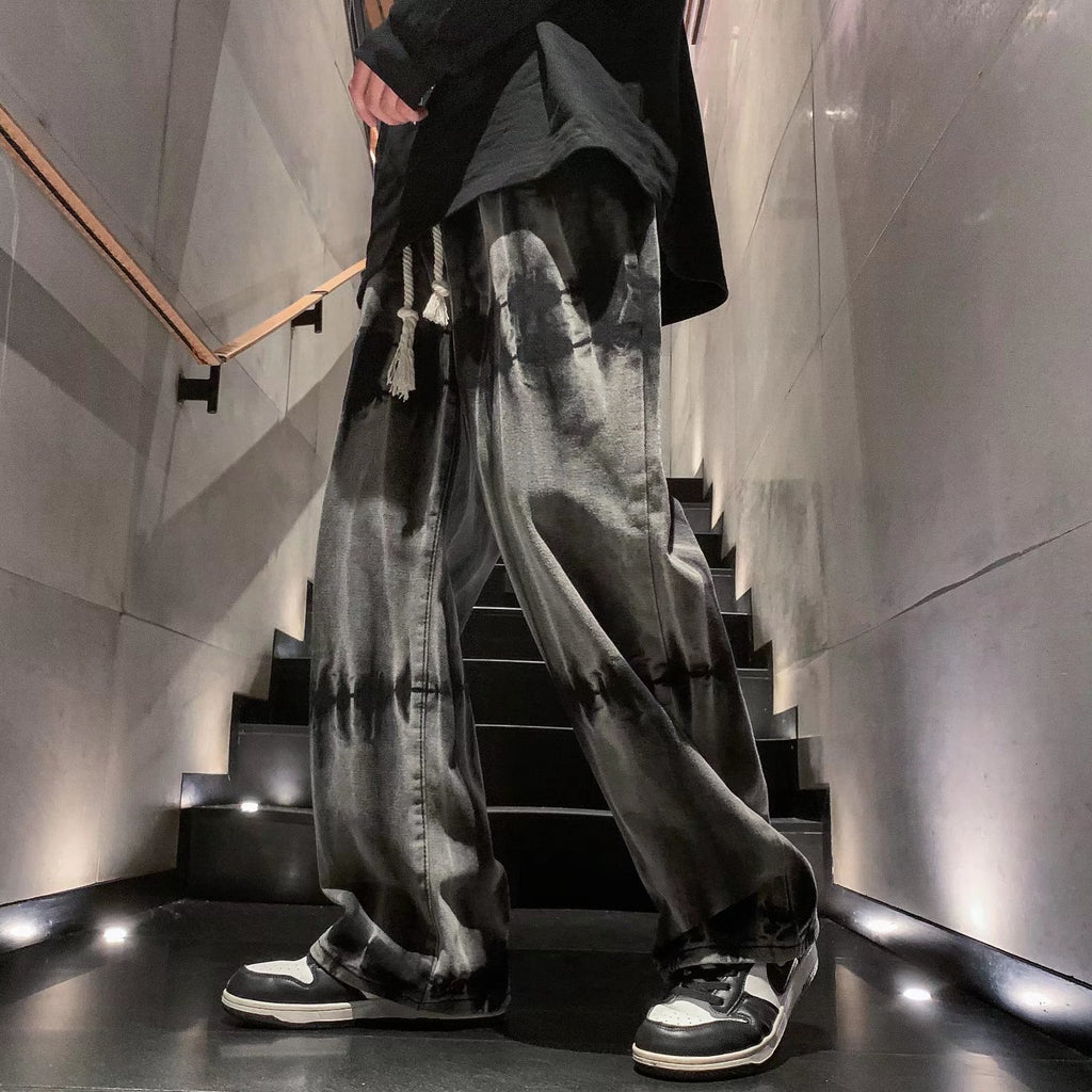 Harajuku Wind Bf Tie-dye Retro High Street Hong Kong Flavor Chic Denim Baggy Pants