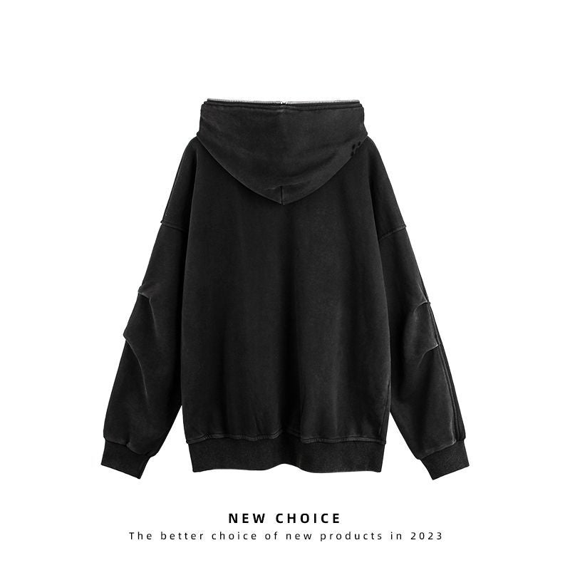 American Retro Ripped Jeans Hooded Sweater Baggy Coat