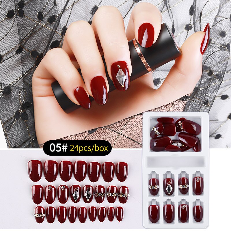 Rhinestone Series natural length Press-on Nails 24 Pcs Set