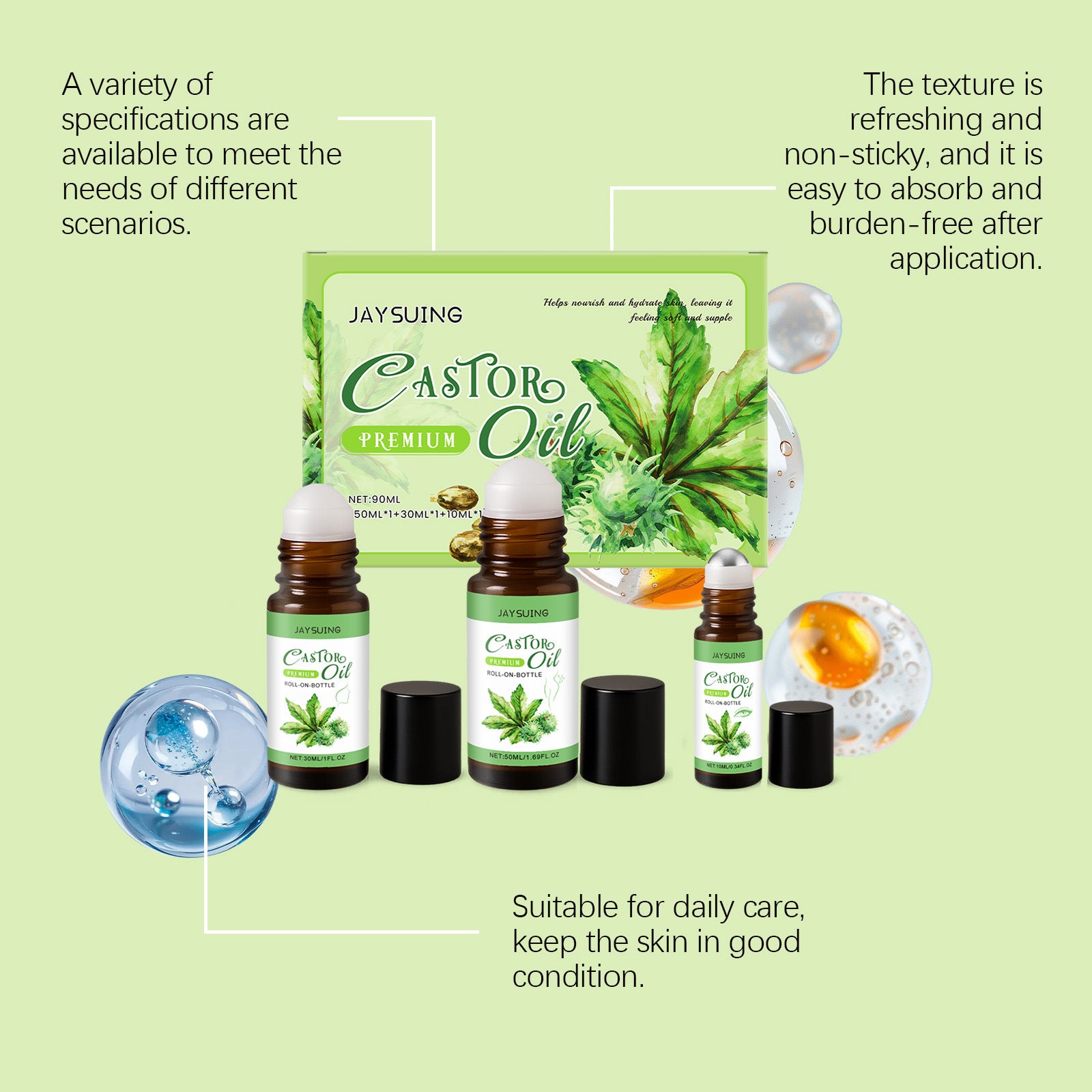 Castor Oil Care Ball Set Gentle Nourishing Tender Skin Care Massage Moisturizing Skin Care
