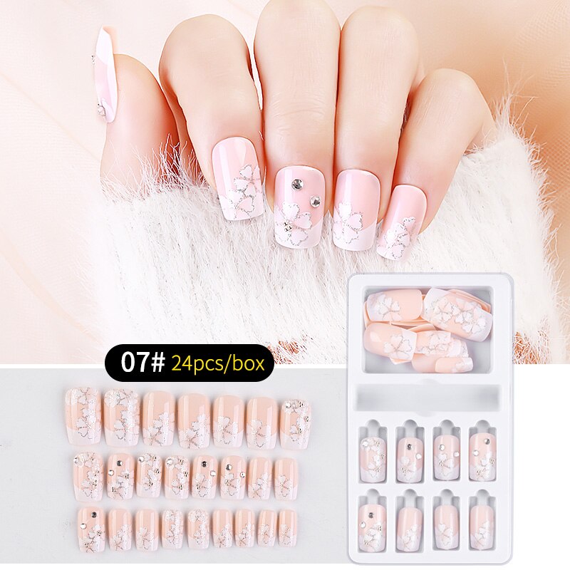 Rhinestone Series natural length Press-on Nails 24 Pcs Set