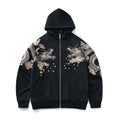 Dragon Embroidery Long Sleeve Hooded Zipper Sweatshirt Baggy Coat Loose