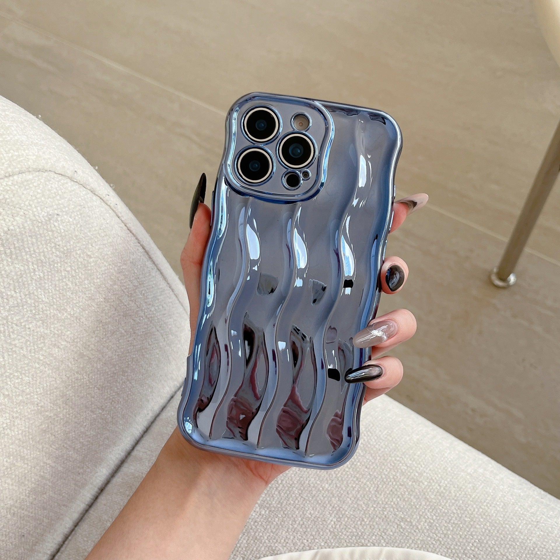 Applicable Electroplating Three-dimensional Wave Stripe Phone Case Drop-resistant Protective Cover