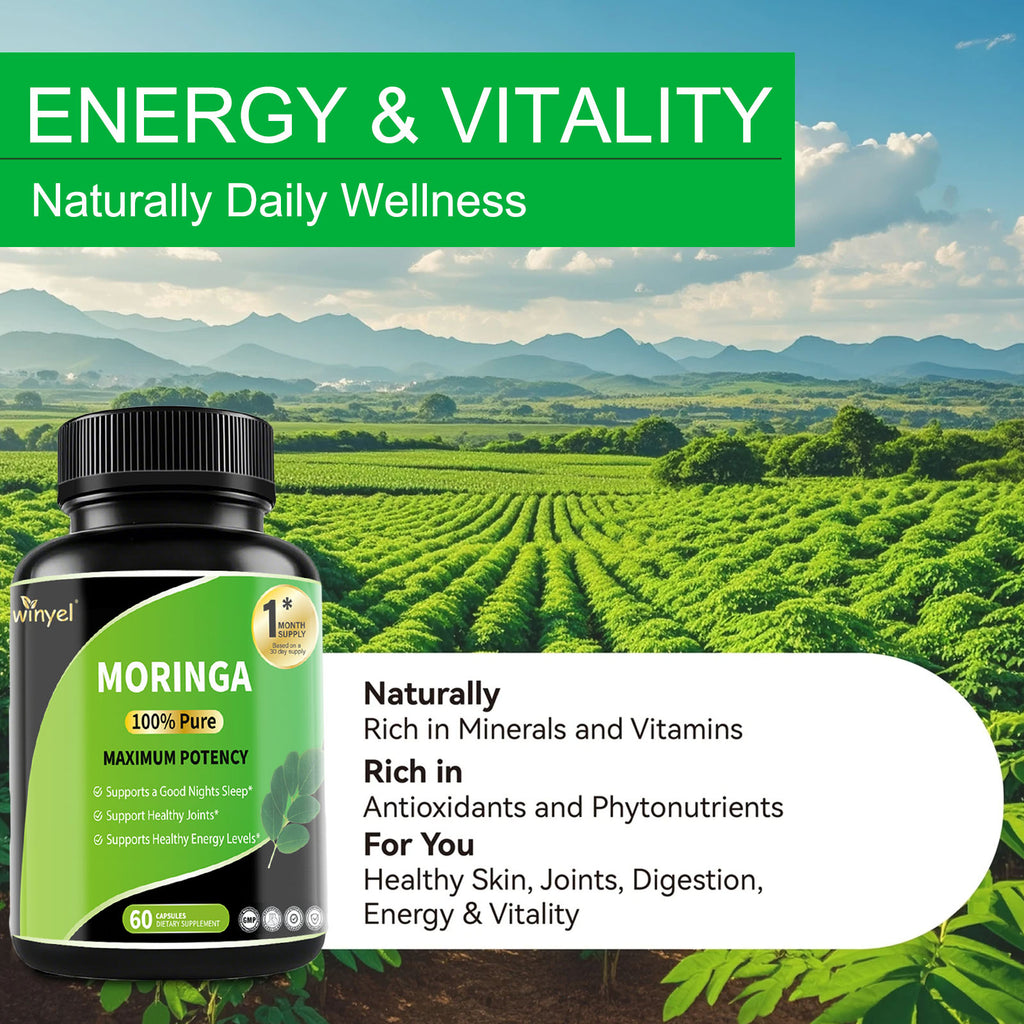 Pure Moringa Capsules - High Potency, Health & Fitness With Essential Vitamins & Amino Acids - 60 Capsules