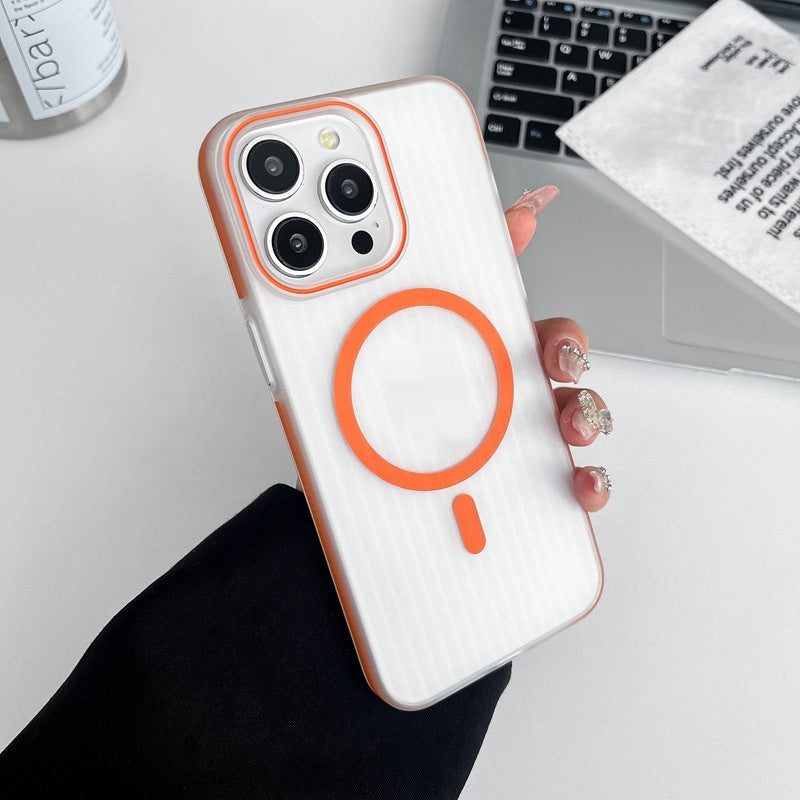 Applicable To IPhone16ProMax Phone Case Corrugated Second Generation Grating Frosted Magnetic Drop-resistant Protective Cover