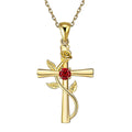 Rose Cross Necklace With Rhinestone Fashion Personality 12 Month Birthstones Pendant Necklace For Valentine's Day Birthday Gift