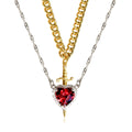 Gothic Punk One Arrow Through The Heart Creative Two Color Couple Necklace Red Rhinestone Heart Dagger Necklace Good Friend Gift Fashion Jewelry