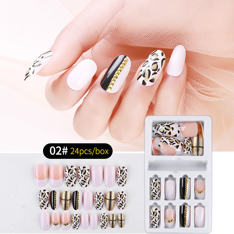 Rhinestone Series natural length Press-on Nails 24 Pcs Set