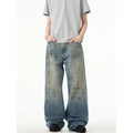 Splash-ink Jeans Men's Retro Washed Distressed Baggy Straight Trousers