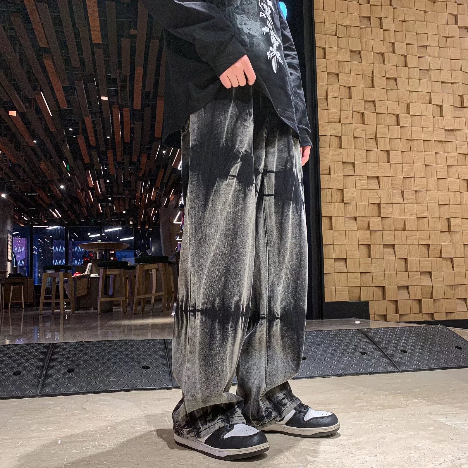 Harajuku Wind Bf Tie-dye Retro High Street Hong Kong Flavor Chic Denim Baggy Pants