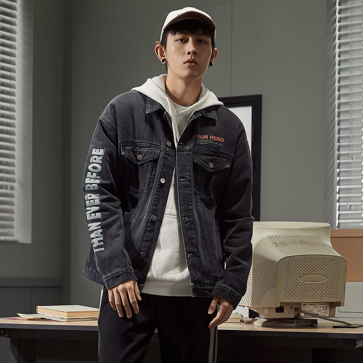 Corduroy Stitching Denim Baggy Coat