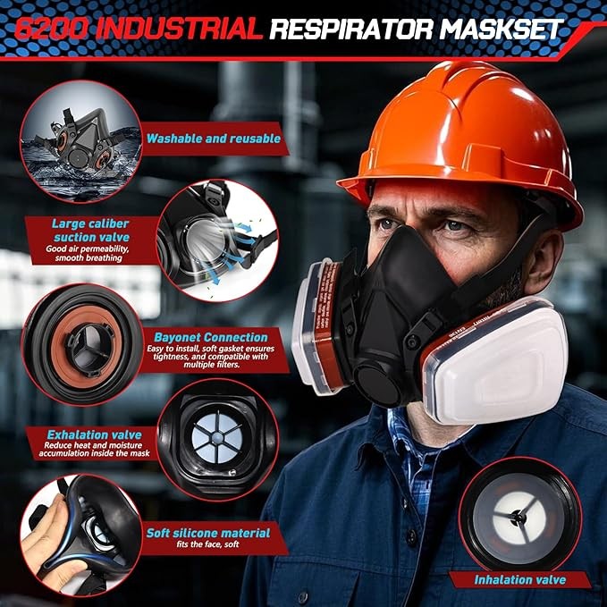 6001 Atemschutz Halbmaske Gasmaske Staubmaske Lackiermaske Mit Wechselfilter