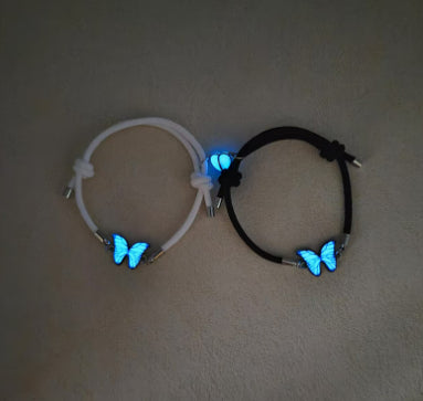 Fashion Blue Luminous Butterfly Necklace Bracelet Set For Glow In The Dark Women Clavicle Chain Choker Party Jewelry Set Gift