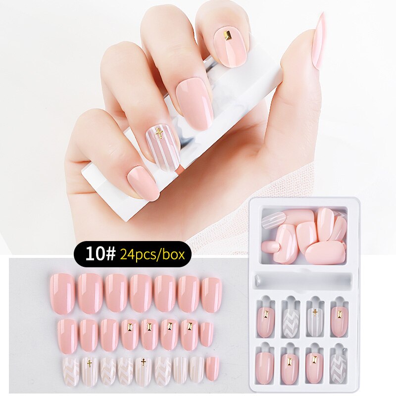 Rhinestone Series natural length Press-on Nails 24 Pcs Set