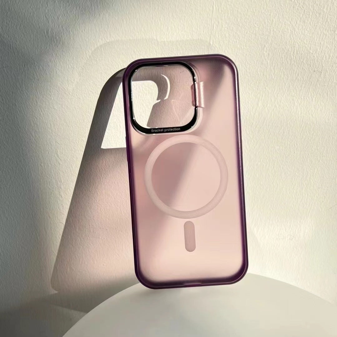 Metal Invisible Bracket Phone Case Frosted Magnetic Protective Cover
