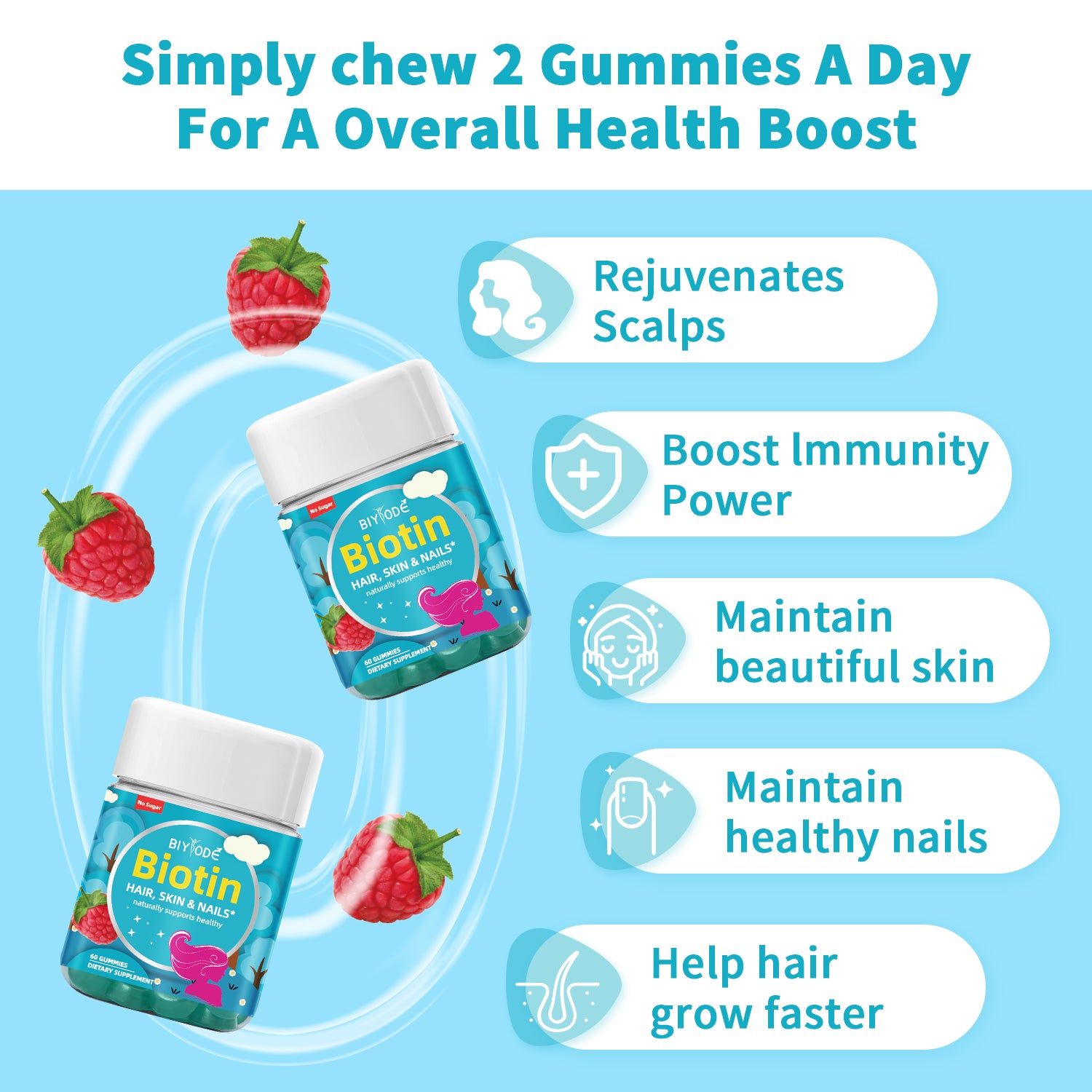 OEM ODM Ready Stock Fast Shipping Biotin Gummies Boost Immunity Power Skin Hair & Nail Health Multi Vitamin Supplement