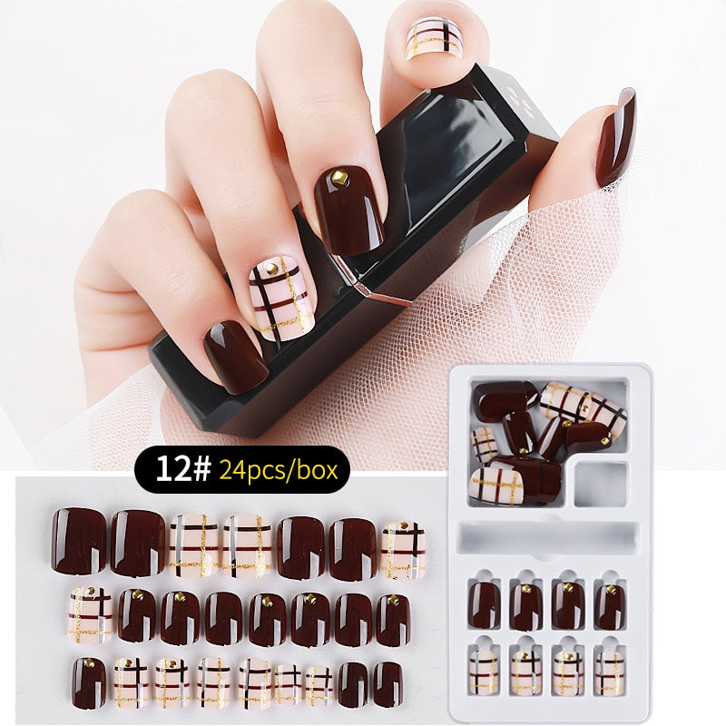 Rhinestone Series natural length Press-on Nails 24 Pcs Set